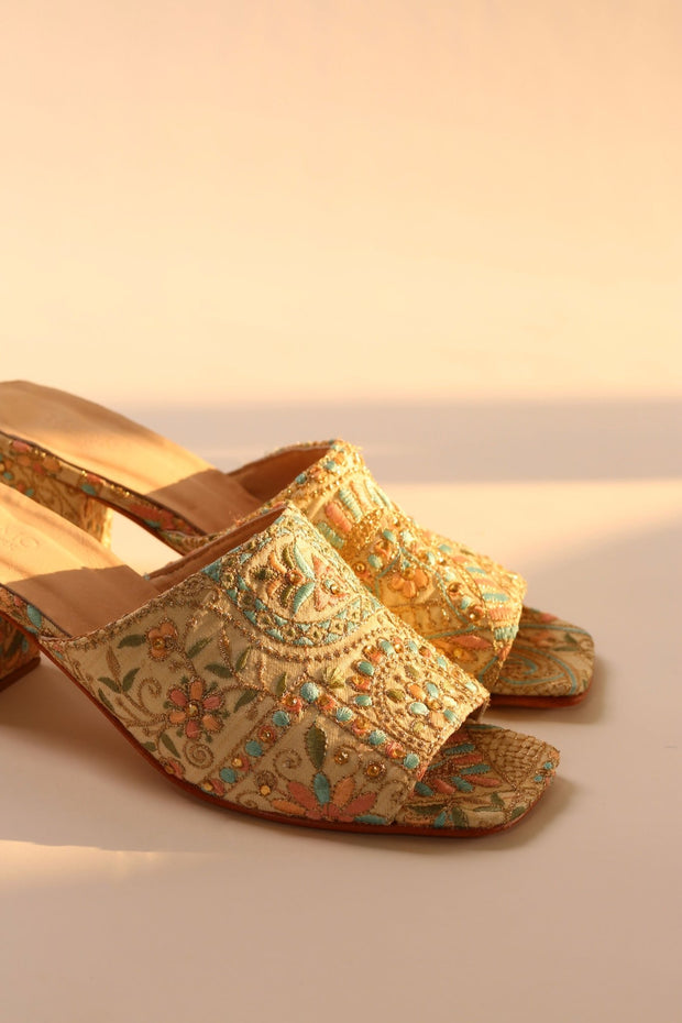 EMBROIDERED FLOWER SILK MULES MILTONA - sustainably made MOMO NEW YORK sustainable clothing, mules slow fashion