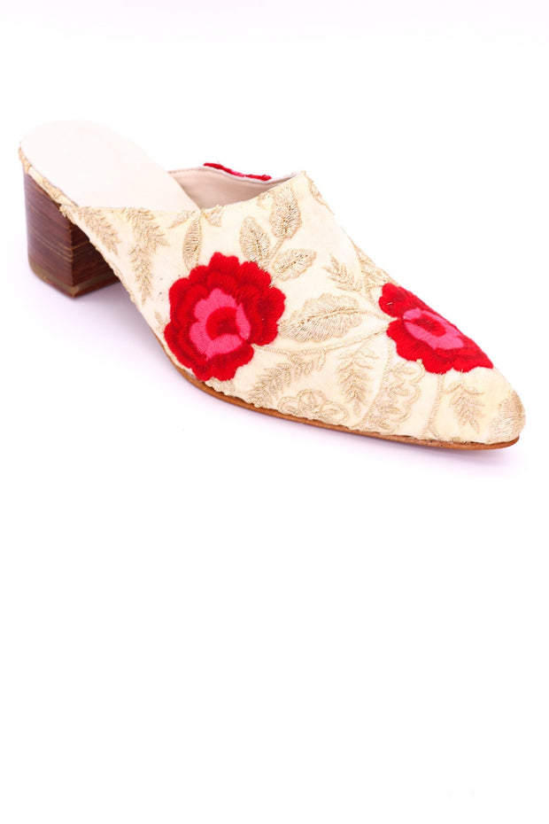 EMBROIDERED HEELED MULES ELLIE X ANTHROPOLOGIE - sustainably made MOMO NEW YORK sustainable clothing, mules slow fashion