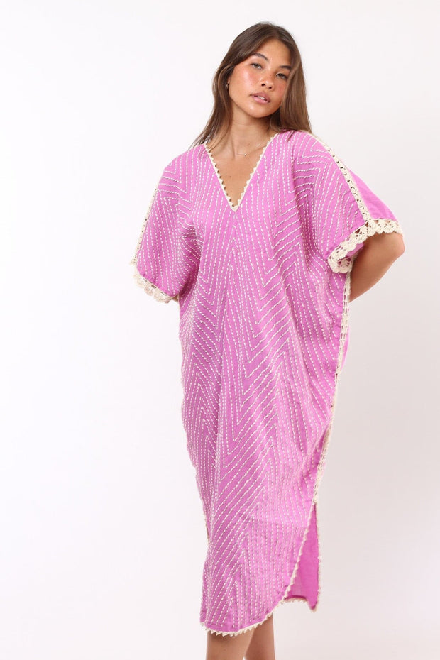 EMBROIDERED KAFTAN DRESS MALIA - sustainably made MOMO NEW YORK sustainable clothing, kaftan slow fashion