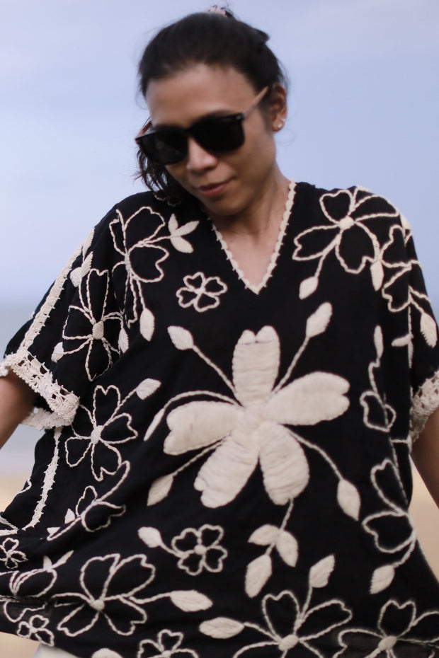 EMBROIDERED KAFTAN TOP NINA - sustainably made MOMO NEW YORK sustainable clothing, slow fashion