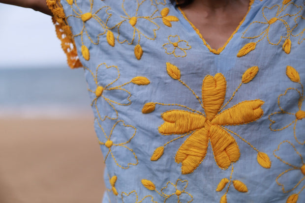 EMBROIDERED KAFTAN TOP NINA - sustainably made MOMO NEW YORK sustainable clothing, slow fashion