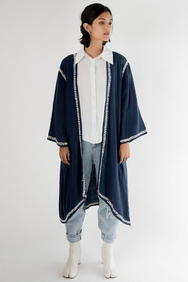 Embroidered Kimono Coat Miki - sustainably made MOMO NEW YORK sustainable clothing, embroidered dress slow fashion