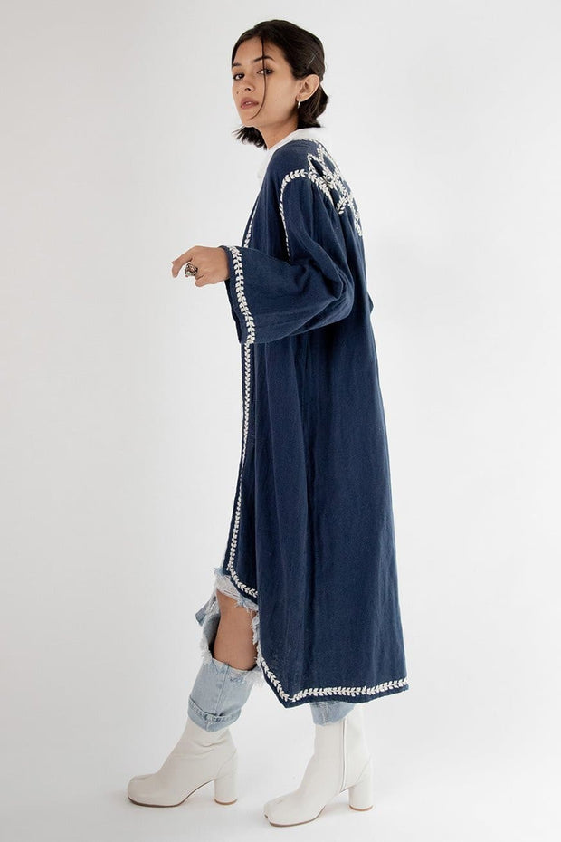 Embroidered Kimono Coat Miki - sustainably made MOMO NEW YORK sustainable clothing, embroidered dress slow fashion