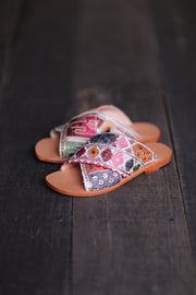 EMBROIDERED LEATHER SLIP ON SANDALS TRIBECA - sustainably made MOMO NEW YORK sustainable clothing, sandals slow fashion