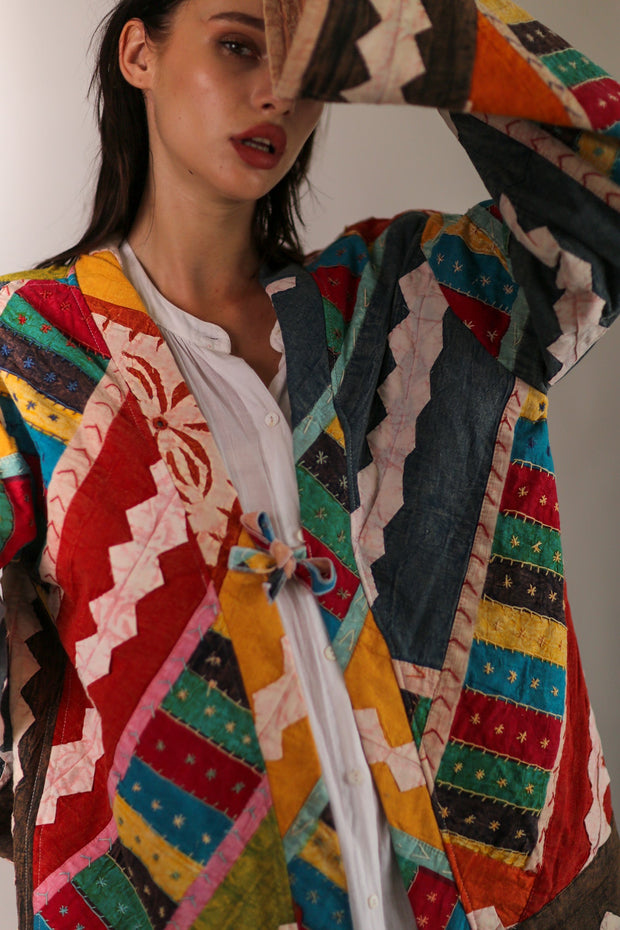 EMBROIDERED PATCHWORK KIMONO HILO - sustainably made MOMO NEW YORK sustainable clothing, slow fashion