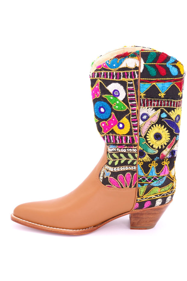 EMBROIDERED PATCHWORK LEATHER WESTERN BOOTS MAYLINDA - sustainably made MOMO NEW YORK sustainable clothing, slow fashion