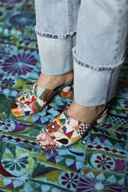 EMBROIDERED PATCHWORK SANDAL MULES LULU - sustainably made MOMO NEW YORK sustainable clothing, mules slow fashion