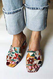 EMBROIDERED PATCHWORK SANDAL MULES LULU - sustainably made MOMO NEW YORK sustainable clothing, mules slow fashion