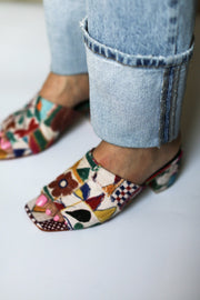 EMBROIDERED PATCHWORK SANDAL MULES LULU - sustainably made MOMO NEW YORK sustainable clothing, mules slow fashion