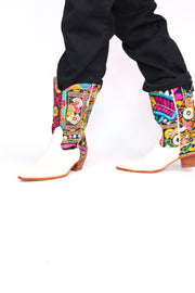 EMBROIDERED PATCHWORK WESTERN BOOTS ANDROMEDA - sustainably made MOMO NEW YORK sustainable clothing, boots slow fashion