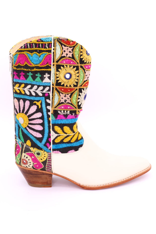 EMBROIDERED PATCHWORK WESTERN BOOTS ANDROMEDA - sustainably made MOMO NEW YORK sustainable clothing, boots slow fashion