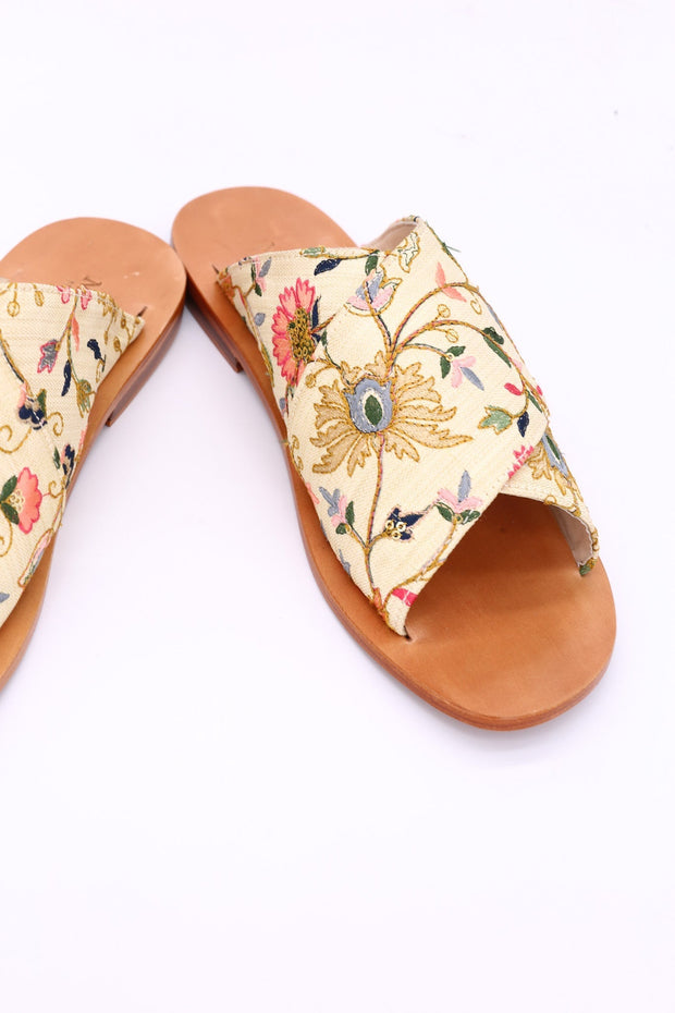 EMBROIDERED SANDALS DAISY NEEDLESTITCH - sustainably made MOMO NEW YORK sustainable clothing, mules slow fashion