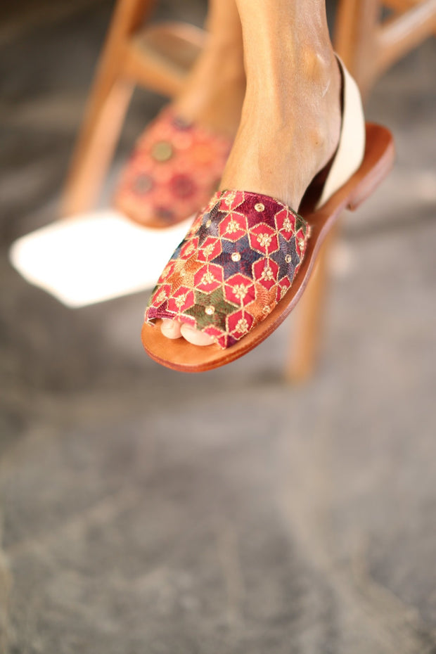 EMBROIDERED SEQUIN SILK SANDALS FRANCES - sustainably made MOMO NEW YORK sustainable clothing, mules slow fashion