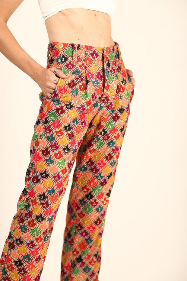 EMBROIDERED SEQUIN VELVET PANTS RACHNA - sustainably made MOMO NEW YORK sustainable clothing, pants slow fashion