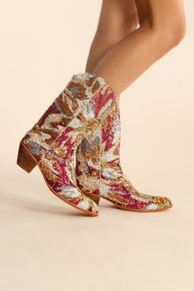 EMBROIDERED SEQUIN WESTERN BOOTS SINA - sustainably made MOMO NEW YORK sustainable clothing, boots slow fashion