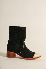 EMBROIDERED SILK CREAM CAP BOOTS LARA - sustainably made MOMO NEW YORK sustainable clothing, boots slow fashion