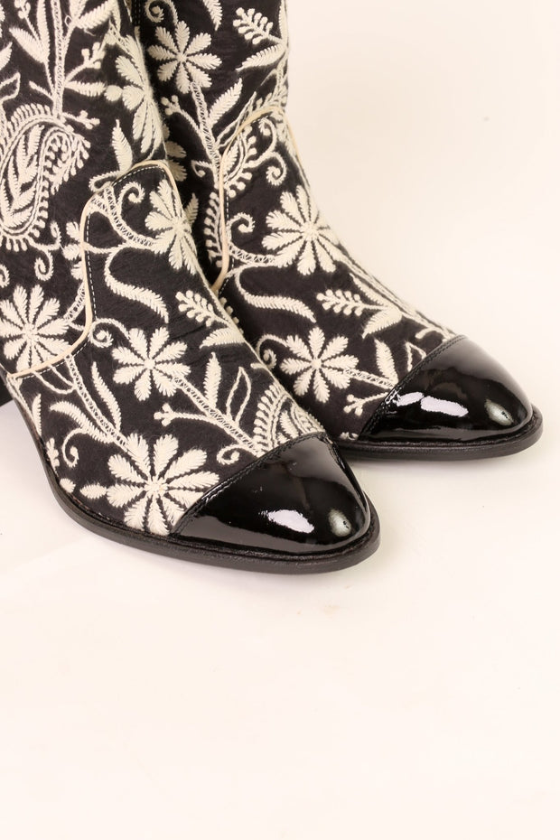 EMBROIDERED SILK PAISLEY BOOTS OWEN - sustainably made MOMO NEW YORK sustainable clothing, boots slow fashion