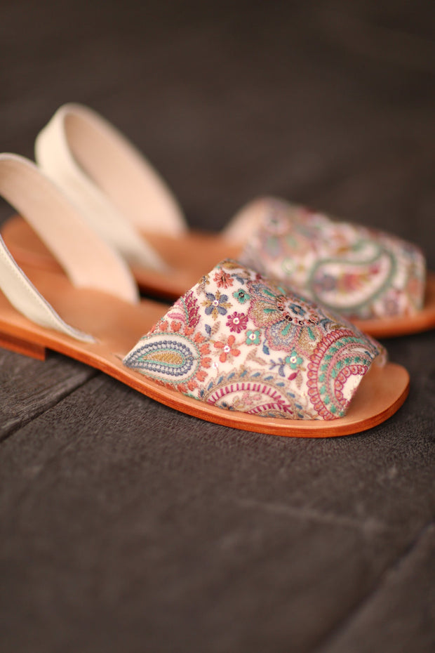 EMBROIDERED SILK SANDALS MARIE - sustainably made MOMO NEW YORK sustainable clothing, slow fashion