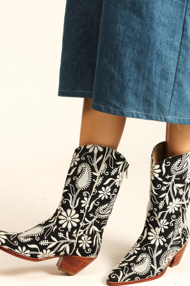 EMBROIDERED WESTERN BOOTS ELLEN - sustainably made MOMO NEW YORK sustainable clothing, boots slow fashion