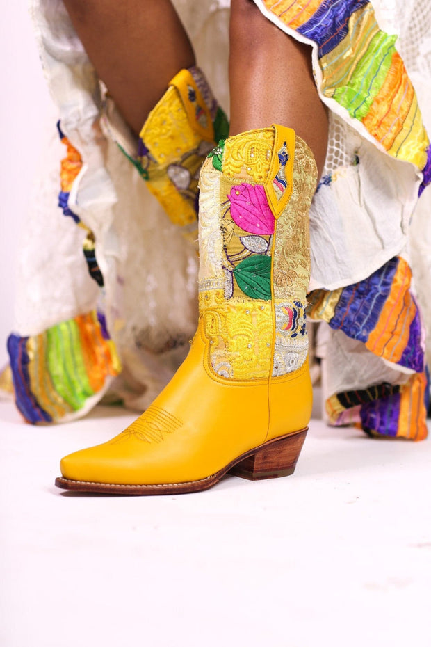 EMBROIDERED WESTERN BOOTS MARLA YELLOW - sustainably made MOMO NEW YORK sustainable clothing, boots slow fashion