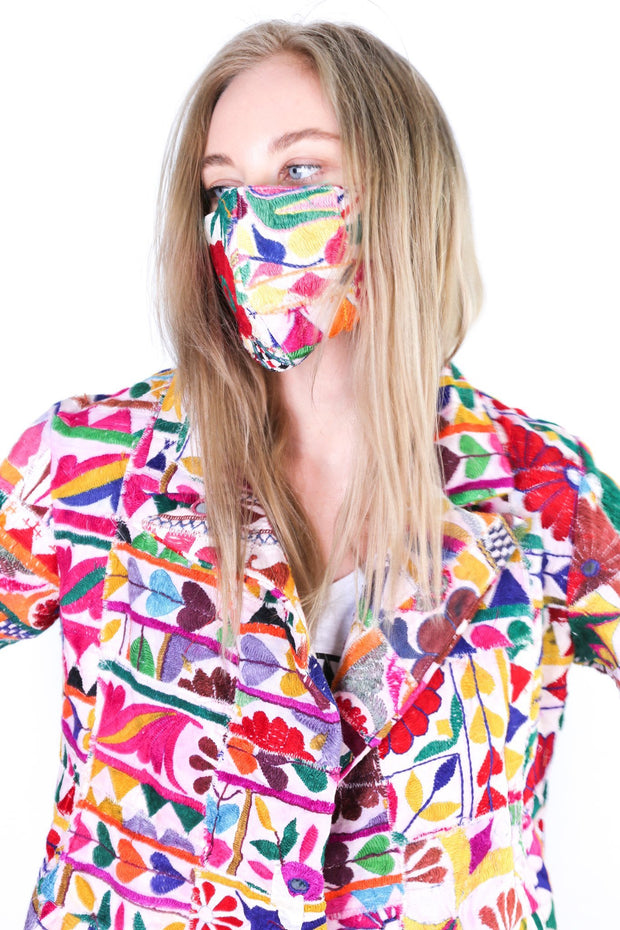 FACE MASK GIVA WITH JACKET FRIDA EMBROIDERED PATCHWORK - sustainably made MOMO NEW YORK sustainable clothing, offerfm slow fashion