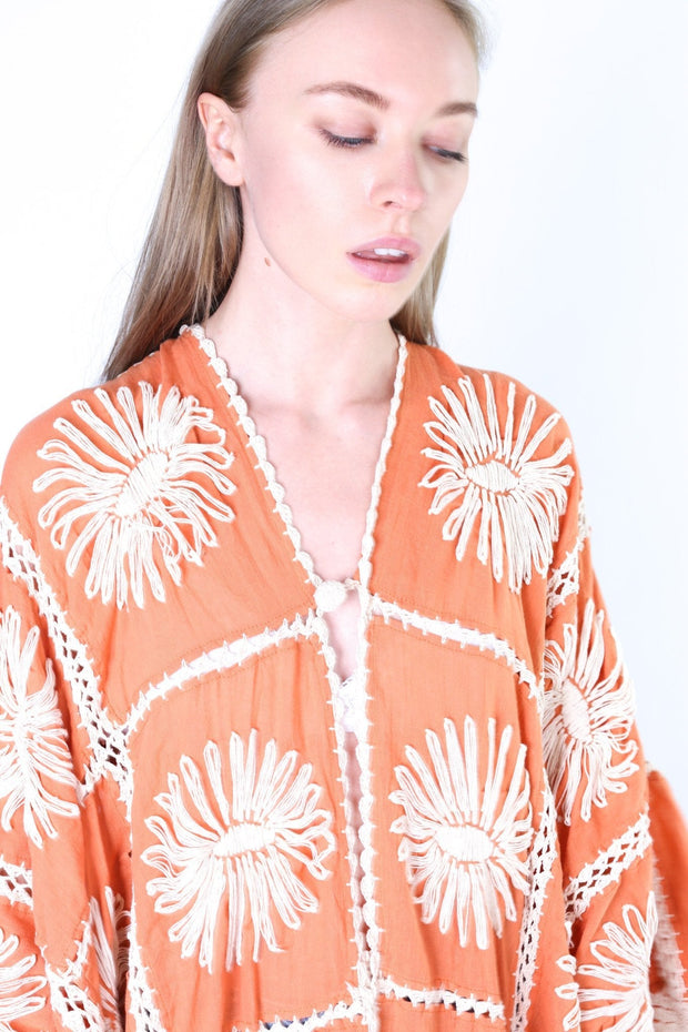 FLORA CROCHET KIMONO - sustainably made MOMO NEW YORK sustainable clothing, crochet slow fashion