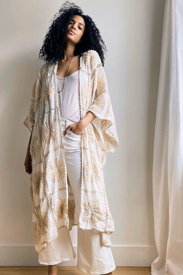 FLORA CROCHET KIMONO X FREE PEOPLE - sustainably made MOMO NEW YORK sustainable clothing, crochet slow fashion