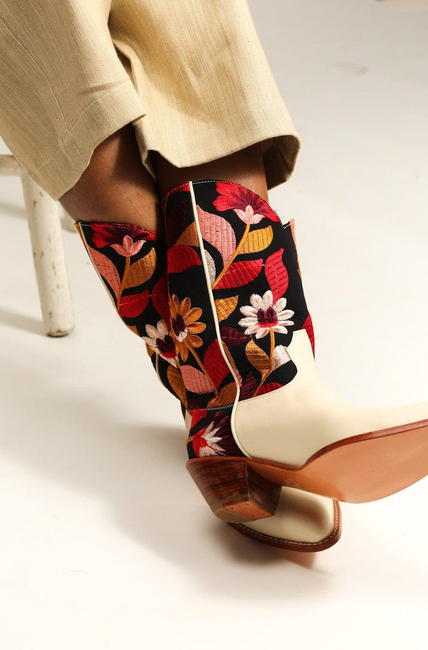 FLOWER EMBROIDERED BOOTS X ANTHROPOLOGIE - sustainably made MOMO NEW YORK sustainable clothing, boots slow fashion