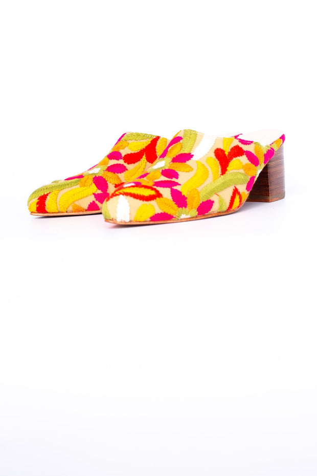 FLOWER EMBROIDERED MULES ELLIE - sustainably made MOMO NEW YORK sustainable clothing, mules slow fashion