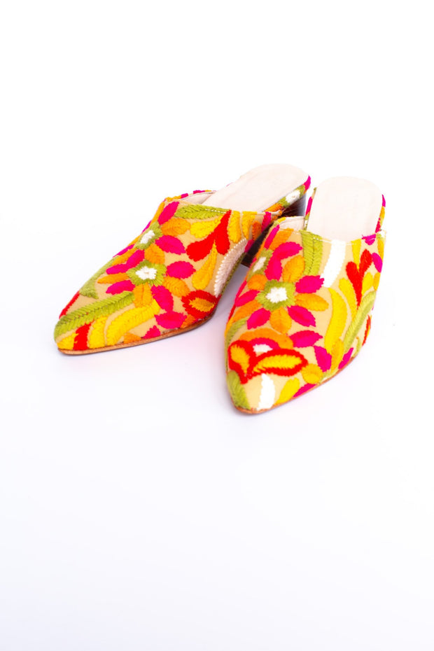 FLOWER EMBROIDERED MULES ELLIE - sustainably made MOMO NEW YORK sustainable clothing, mules slow fashion