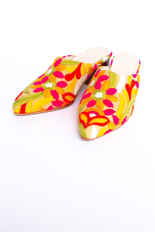 FLOWER EMBROIDERED MULES ELLIE - sustainably made MOMO NEW YORK sustainable clothing, mules slow fashion