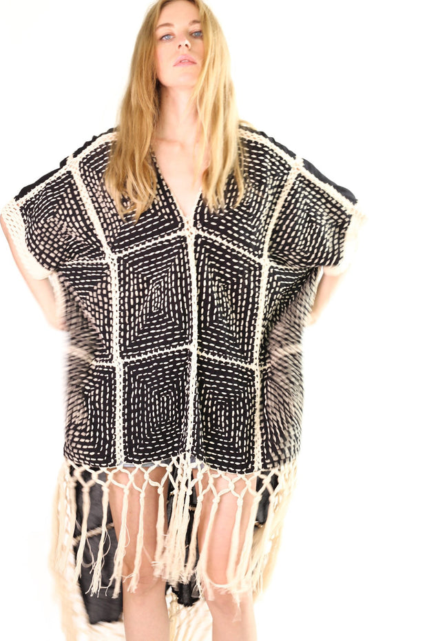 FRINGE KAFTAN DRESS RASMI - sustainably made MOMO NEW YORK sustainable clothing, kaftan slow fashion