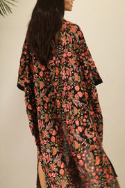 GAIA SILK FLOWER EBMROIDERD KIMONO - sustainably made MOMO NEW YORK sustainable clothing, Embroidered Kimono slow fashion