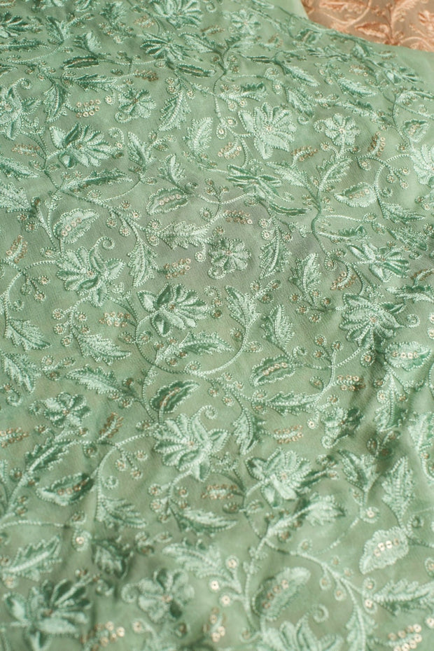 GREEN EMBROIDERED SILK B32-43 - sustainably made MOMO NEW YORK sustainable clothing, fabric slow fashion