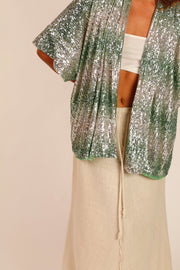 GREEN SEQUIN SHORT KIMONO LUKA - sustainably made MOMO NEW YORK sustainable clothing, Kimono slow fashion