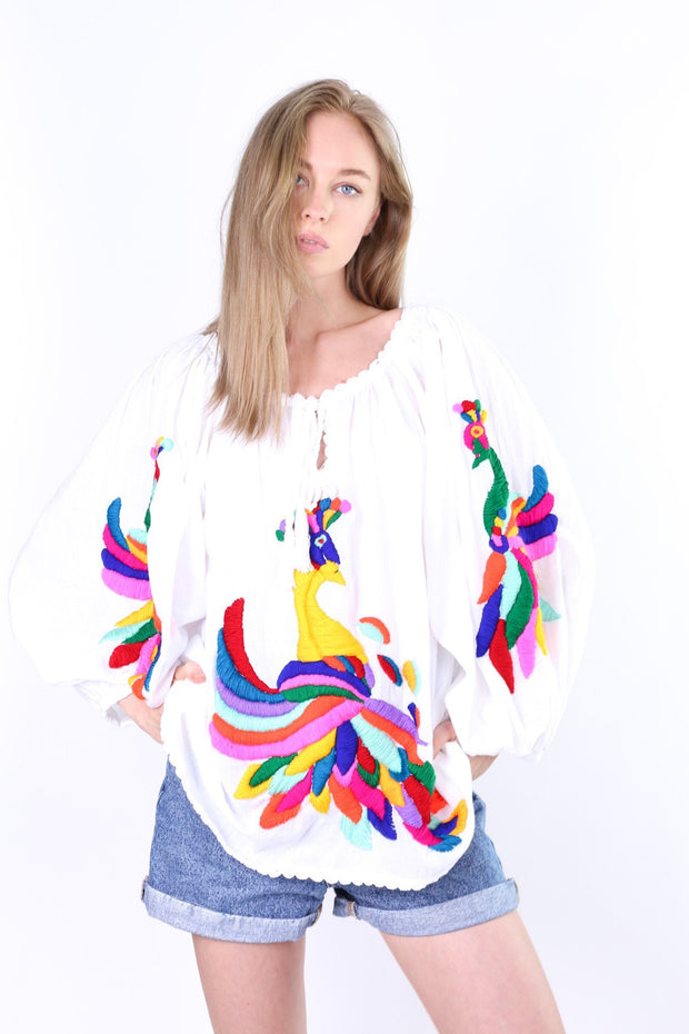 HAND EMBROIDERED PEACOCK TOP ROSALIE - sustainably made MOMO NEW YORK sustainable clothing, slow fashion