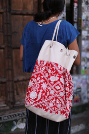 HOBO BOHO LEATHER RED EMBROIDERED BAG TOEY - sustainably made MOMO NEW YORK sustainable clothing, samplesale1022 slow fashion