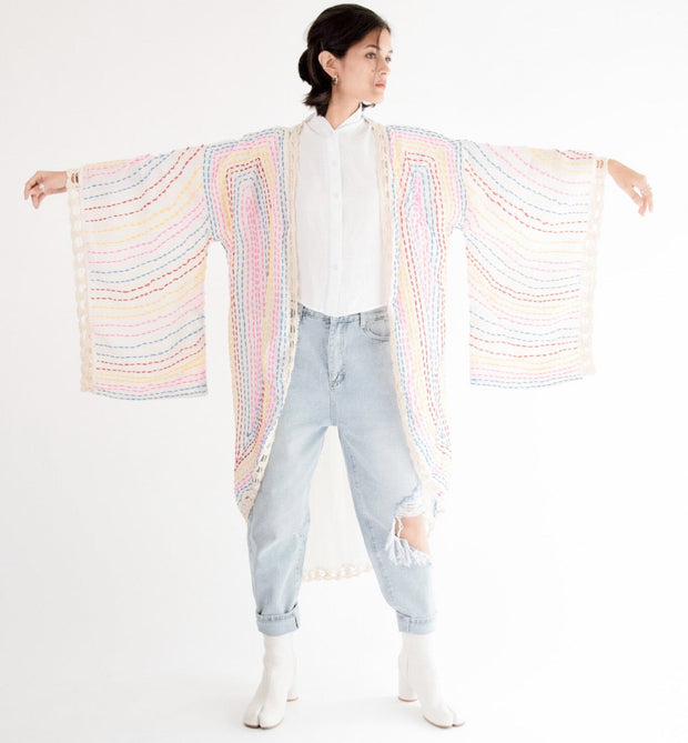 Kaftan Kimono Bila White - sustainably made MOMO NEW YORK sustainable clothing, Boho Chic slow fashion