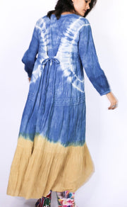 INDIGO EMBROIDERED DRESS SILBY - sustainably made MOMO NEW YORK sustainable clothing, kaftan slow fashion