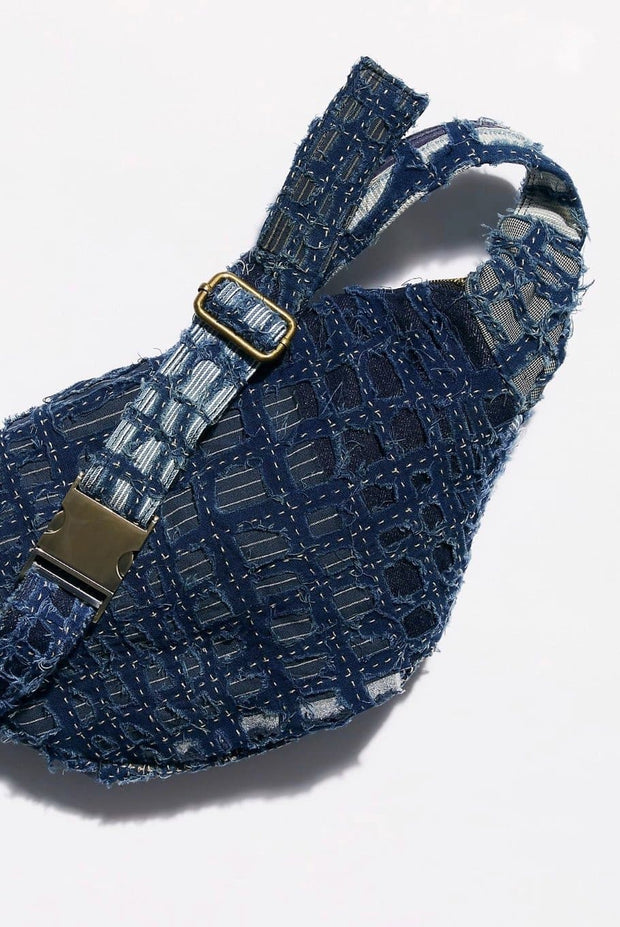 Indigo Patchwork Belt Bag - sustainably made MOMO NEW YORK sustainable clothing, bag slow fashion