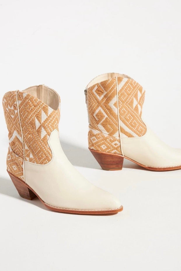 IVORY HAND WOVEN WESTERN BOOTS X ANTHROPOLOGIE - sustainably made MOMO NEW YORK sustainable clothing, boots slow fashion