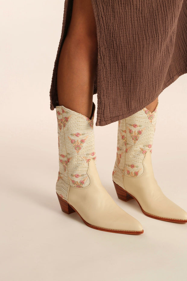 IVORY PINK FLOWER WESTERN BOOTS OHLOLITA - sustainably made MOMO NEW YORK sustainable clothing, boots slow fashion