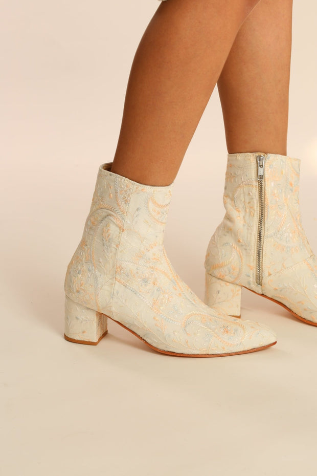 IVORY SILK EMBROIDERED WEDDING BOOTS GOLDEN - sustainably made MOMO NEW YORK sustainable clothing, boots slow fashion