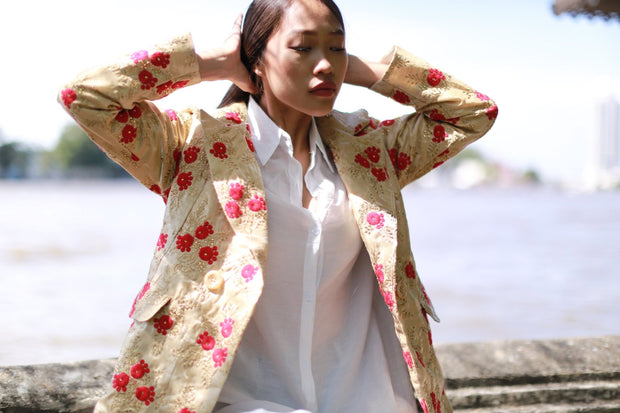 JACKET FRIDA IN EMBROIDERED SILK - sustainably made MOMO NEW YORK sustainable clothing, offer slow fashion