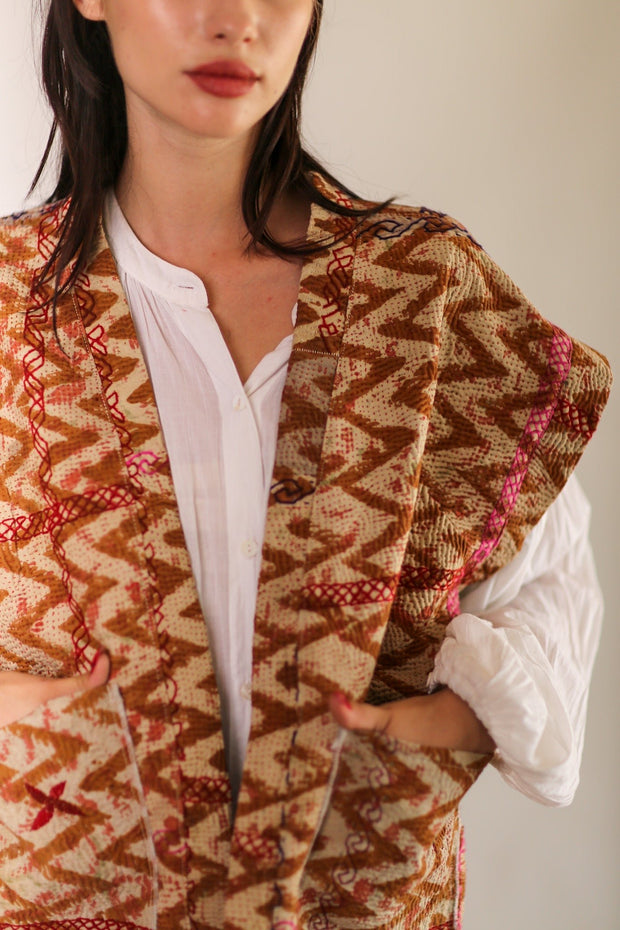 KANTHA COTTON VEST WISUSA - sustainably made MOMO NEW YORK sustainable clothing, Kimono slow fashion