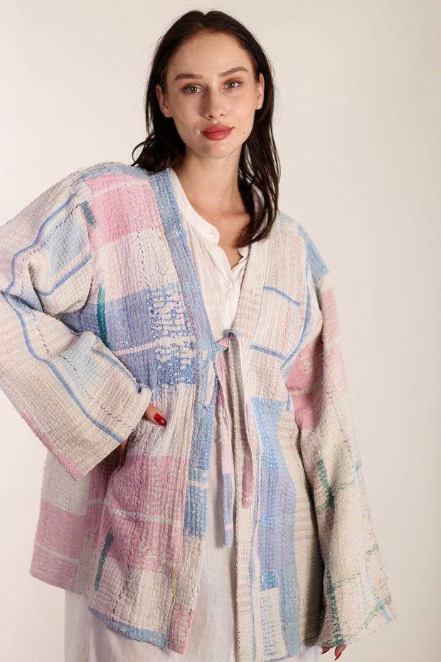 KANTHA QUILT VINTAGE FABRIC KIMONO YUMA - sustainably made MOMO NEW YORK sustainable clothing, Kimono slow fashion