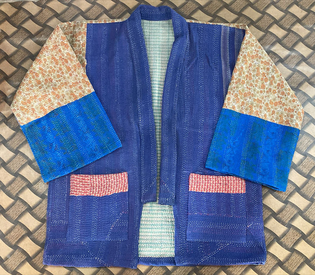 KIMONO JACKET KANTHA QUILT SASSA - sustainably made MOMO NEW YORK sustainable clothing, Kimono slow fashion