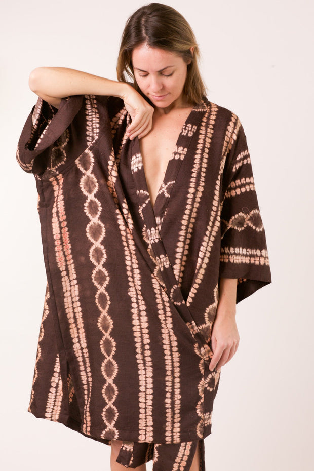 LINEN SILK MIX HAND TIE DYE KIMONO RESE - sustainably made MOMO NEW YORK sustainable clothing, Kimono slow fashion