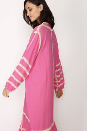 LONG SLEEVE KAFTAN TOVE HAND CROCET EMBROIDERED - sustainably made MOMO NEW YORK sustainable clothing, kaftan slow fashion