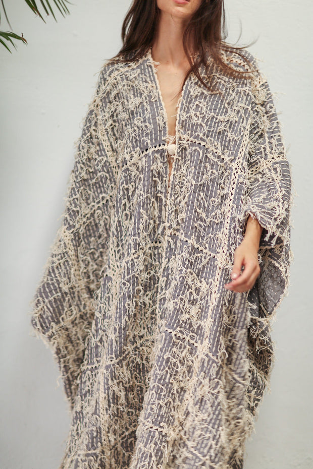 MAXI KIMONO HAND STITCH BONYU - sustainably made MOMO NEW YORK sustainable clothing, Kimono slow fashion